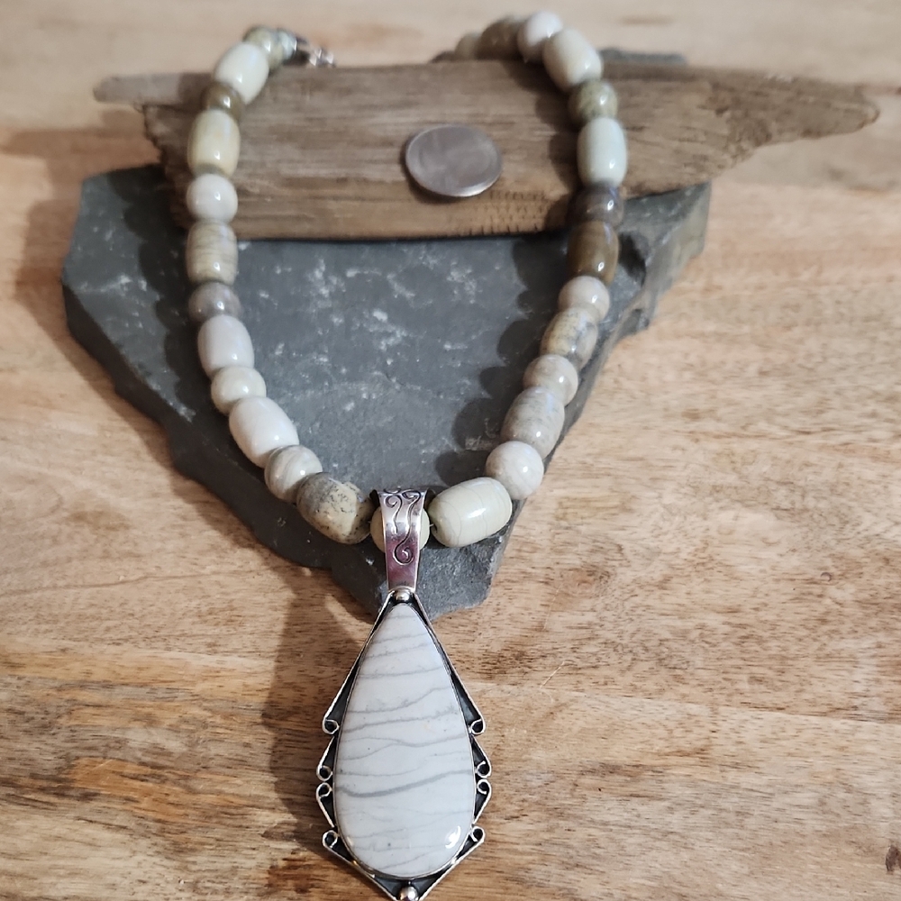 Jay King Gray Jasper And Sterling Silver Necklace And Pendant NWOT